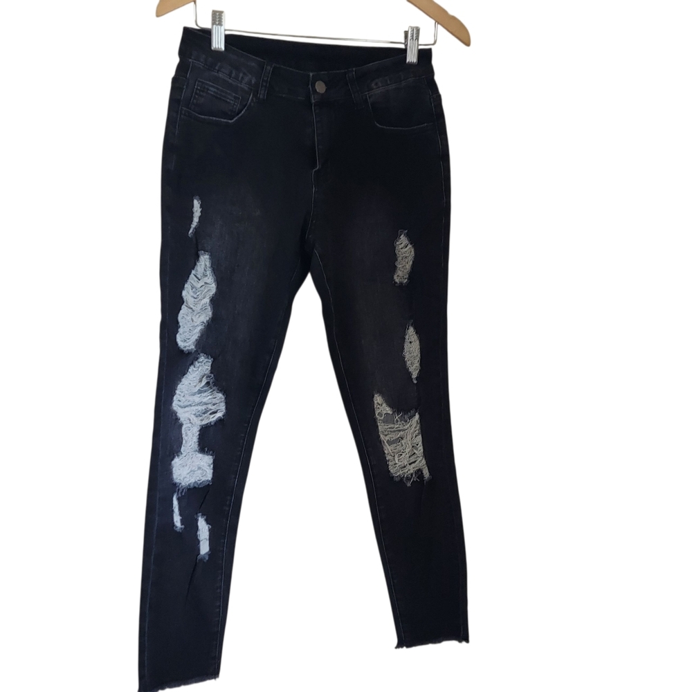 Distressed Black Women's Jeans